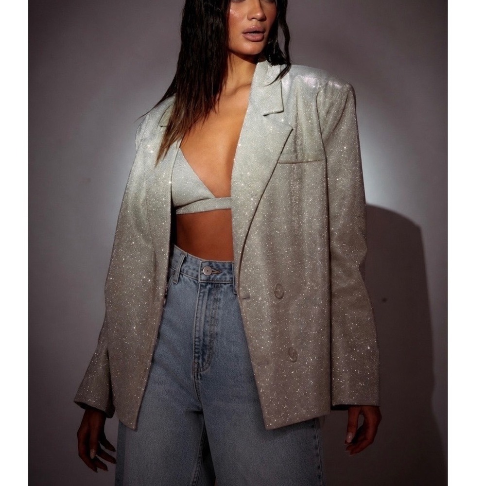 SLA THE LABEL Paloma Boxy‎ Oversized Glitter Blazer